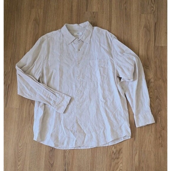 Uniqlo Mens Linen Long Sleeve Shirt Light Beige Size XXL - Picture 1 of 6